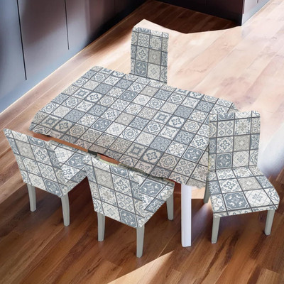 KUBER INDUSTRIES Self Design 4 Seater Table Cover(White and Blue, Polyester, Pack of 5)
