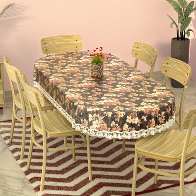 KUBER INDUSTRIES PVC 6 Seater Floral Table Cover(Grey, Brown)