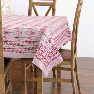 Blocks Of India Cotton 6 Seater Floral Table Cover(Maroon)