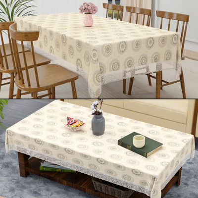 KUBER INDUSTRIES Self Design 6 Seater Table Cover(Yellow, Grey, PVC, Pack of 2)