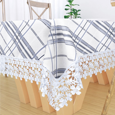 MONKDECOR Checkered 6 Seater Table Cover(Blue, Cotton)