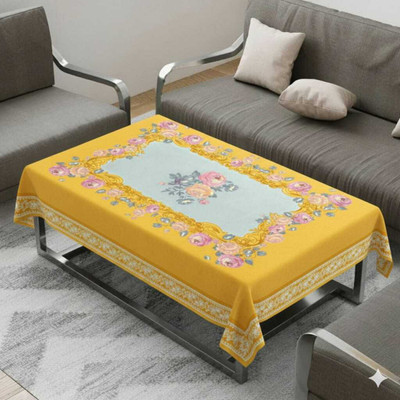 ZUKIODECOR Velvet 4 Seater Printed Table Cover(Yellow)
