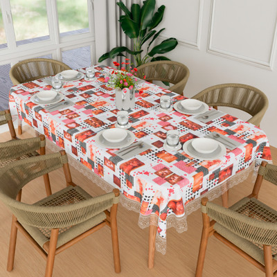 KUBER INDUSTRIES Self Design 6 Seater Table Cover(White, PVC)