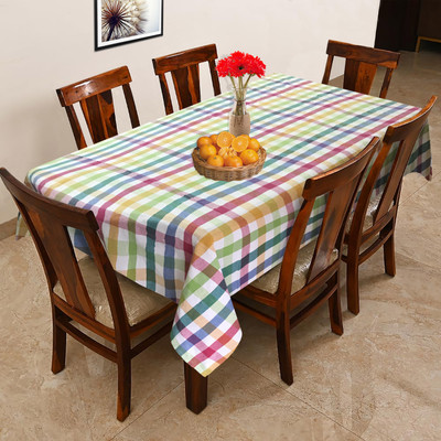 OASIS Checkered 6 Seater Table Cover(Multicolor, Cotton)