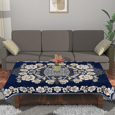 Nendle Velvet 4 Seater Floral Table Cover(Navy Blue)