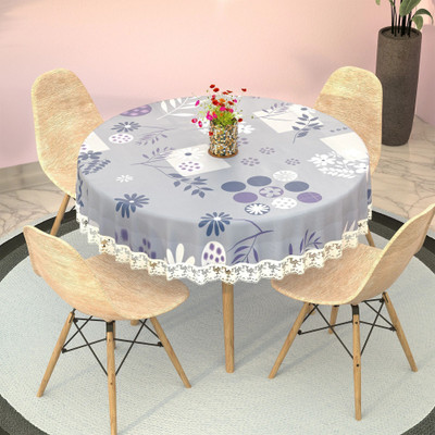 KUBER INDUSTRIES PVC 4 Seater Floral Table Cover(Grey)