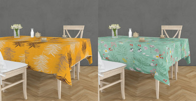 RUSTIC LINEN Printed 8 Seater Table Cover(Yellow, Cotton, Pack of 2)