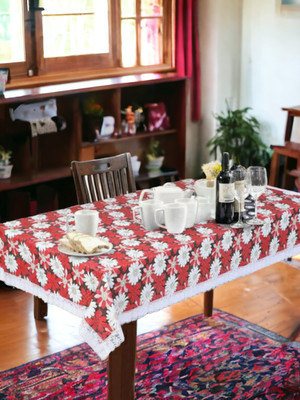 Mopak Decor Embroidered 6 Seater Table Cover(Red, Polyester)