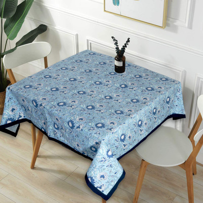 Texstylers Cotton 4 Seater Floral Table Cover(Blue)