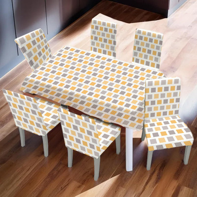 KUBER INDUSTRIES Self Design 6 Seater Table Cover(Grey and Yellow, Polyester, Pack of 7)