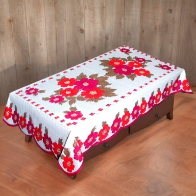 lala hathrasi Checkered 4 Seater Table Cover(White, Pink, Cotton)