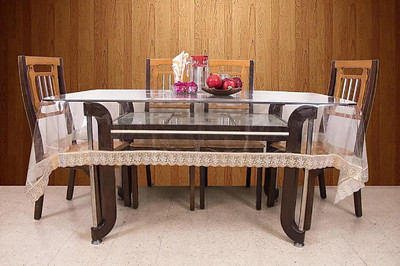 KAVITA COLLECTION PVC 6 Seater Floral Table Cover(Golden, Clear)