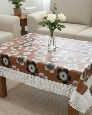 YUALIN CREATION PVC 6 Seater Printed Table Cover(Maroon)