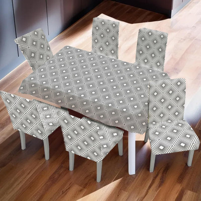 KUBER INDUSTRIES Self Design 6 Seater Table Cover(Grey and White, Polyester, Pack of 7)