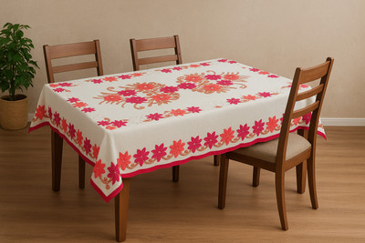 Gupta Home Decor Cotton 4 Seater Printed Table Cover(CREAM PINK)