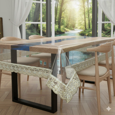 Faizandecor PVC 6 Seater Solid Table Cover(Golden)