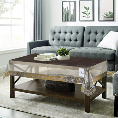 KUBER INDUSTRIES Self Design 4 Seater Table Cover(Golden Lace, PVC)