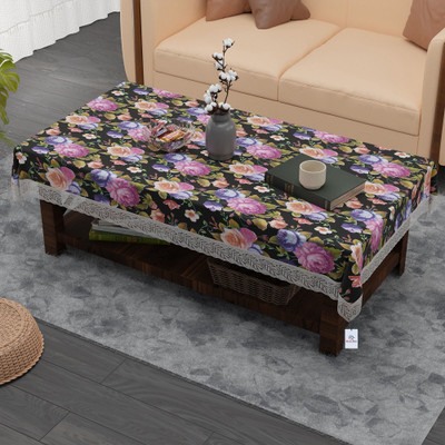 Heart Home PVC 4 Seater Floral Table Cover(Black)