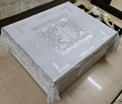 SHRI MAHAVIR IMPEX Abstract 4 Seater Table Cover(Silver, PVC)