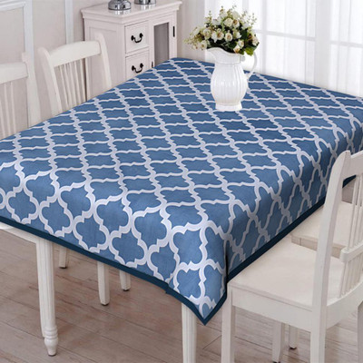 Go Texstylers Cotton 6 Seater Abstract Table Cover(Blue)