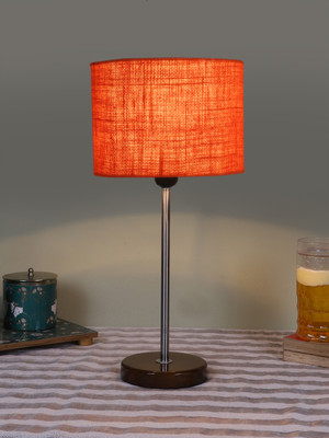 Devansh Drum Orange Jute Shade With Steel And Brown Wood Base Table Lamp(42.5 cm, Orange)