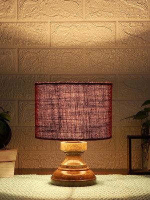 Devansh Maroon Jute Table Lamp With G Wood Natural Base For Bedroom, Living Room Table Lamp(22.86 cm, Maroon)