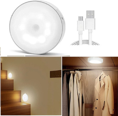 LAXIT Motion Sensor Light for Home with USB Charging Wireless Self Adhesive LED Night Light Rechargeable Body Sensor Wall Light for Hallway, Wardrobe, Bedroom, Bathroom Night Lamp(3.35 cm, White)