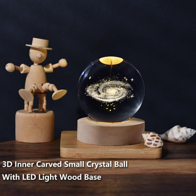 SHOPOGENIX Glowing Crystal Ball 3D Inner Carved Galaxy Crystal Ball with Wood Base Study Lamp(8 cm, Yellow)
