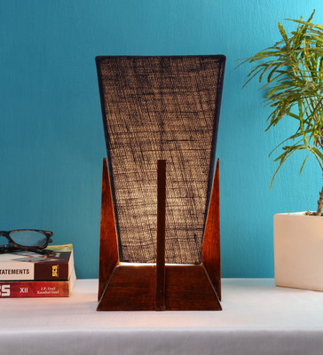 Devansh Pyramid Blue Jute Shade Lamp With Wood Base For Decoration Table Lamp(30.48 cm, Blue)