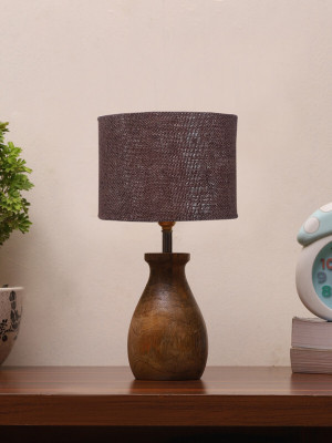 Devansh Jute Table Lamp With Wood Natural Base Decorate Bedroom,Study Table Table Lamp(33.02 cm, Brown)