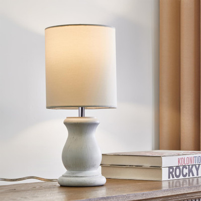 Decor City Mid Century Table Lamp for Living Room Linen Shade Bedside Lamps Dowel Walnut Table Lamp(38 cm, White)