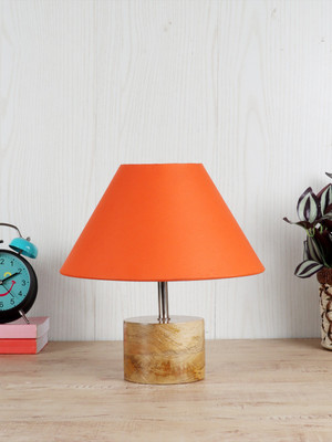 Devansh Wood table lamp with off-white cotton Shade Table Lamp(40 cm, Orange)