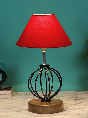 Devansh Red Cotton Table Lamp With Wood & Iron Base Table Lamp(37.4 cm, Red)