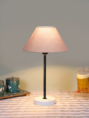 Devansh Grey Cotton Shade Lamp With Black Iron & White Wood Base For Decoration Table Lamp(41.91 cm, Grey)