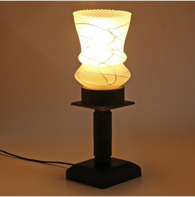 Somil Stylish Home Decorative Wood Table Lamp With Hand Decorative Glass Shade Table Lamp(22 cm, Black, White)