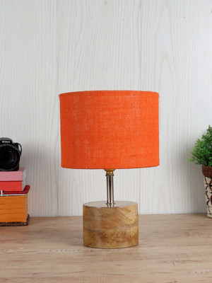 Devansh Wood table lamp with orange cotton Shade Table Lamp(40 cm, Orange)
