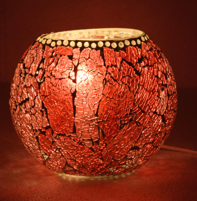 DONERIA Mosaic Glass Table Lamp for Home/Office/Festival Decoration Table Lamp(16 cm, Red)