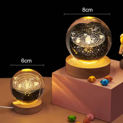 Wengonvila 6CM Crystal Ball Lamp for Home Decoration 3D Solar System Crystal Ball Night Lamp(8 cm, Yellow Color)
