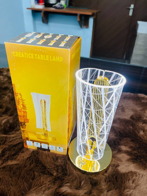 BSVR 3D Acrylic Led Lamp Gold Base, Touch Control for Bedroom,Office & Home Décor_76 Table Lamp(7 cm, Gold)