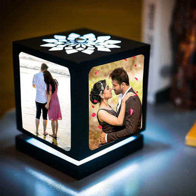 TheWhoop Rotating Table Lamp Your Photos/ Text Message Wooden Frame Best Gift Table Lamp(11 cm, Brown)