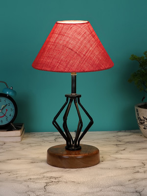 Devansh Pink Jute Table Lamp With Wood & Iron Base Table Lamp(37.4 cm, Pink)