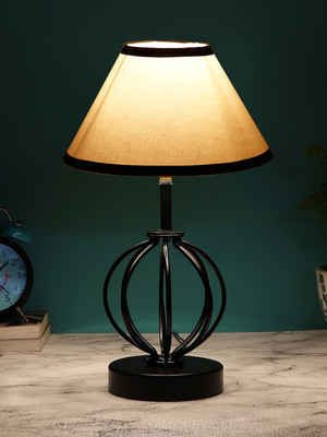 Devansh Multicolor Cotton Table Lamp With Iron Base Table Lamp(37.4 cm, White, Black)