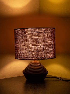 Devansh Brown Jute Table Lamp With Wood Natural Base (7X12 Inches) Table Lamp(30.48 cm, Brown)