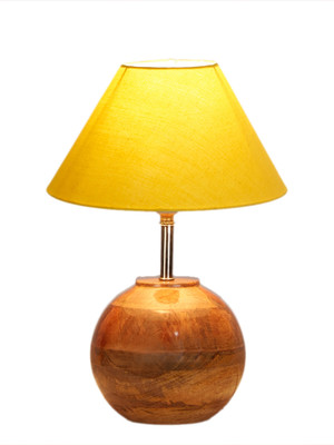 Devansh Yellow cotton with Natural Wood Table Lamp Table Lamp(31.8 cm, Yellow)