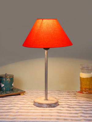 Devansh Conical Orange Cotton Shade Lamp With Steel And White Brushed Wood Base Table Lamp(41.91 cm, Orange)