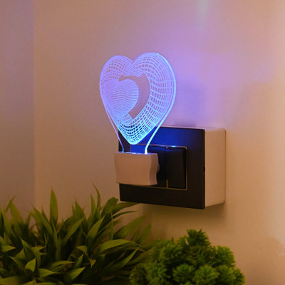 AFAST Acrylic 3D Illusion Effect Heart in Heart Shape LED Night Lamp/Light Night Lamp(14.8 cm, Blue, Green, Yellow)