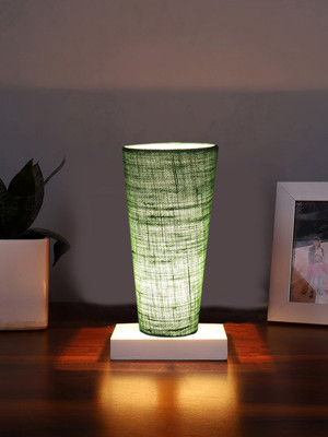 Devansh Green Jute Lamp With Square White Wood Base Table Lamp(11 cm, Green)