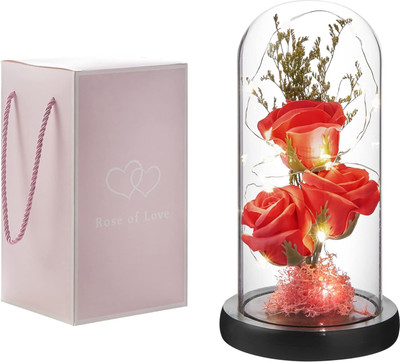 Dwiza Enterprise LED Rose Light, Artificial Silk Rose Flower with Led String Lights, Rose Lamp Night Lamp(22.35 cm, Red)