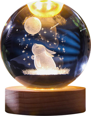 DHRUTI ENTERPRISE 3D Rabbit Crystal Ball Light-LED Night Lamp(6 cm, Multicolor)