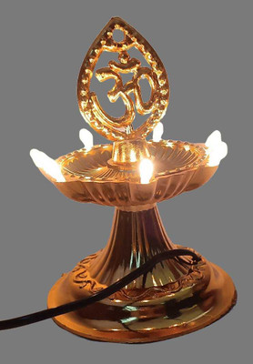 Agpacker Shine 1 Layer Golden Om Design Plastic LED Electric Diya - Pack of 1 Table Lamp(14.2 cm, Golden)